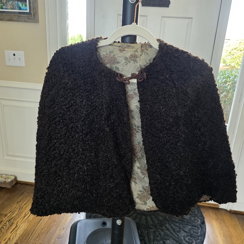 Women's Black Bouclé Short Coat - Shawl Vintage Style.